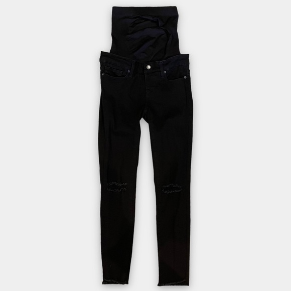 NEW Blanqi Black Wash Slit Knee Distressed Maternity Jeans Denim Size 2 - Picture 3 of 8